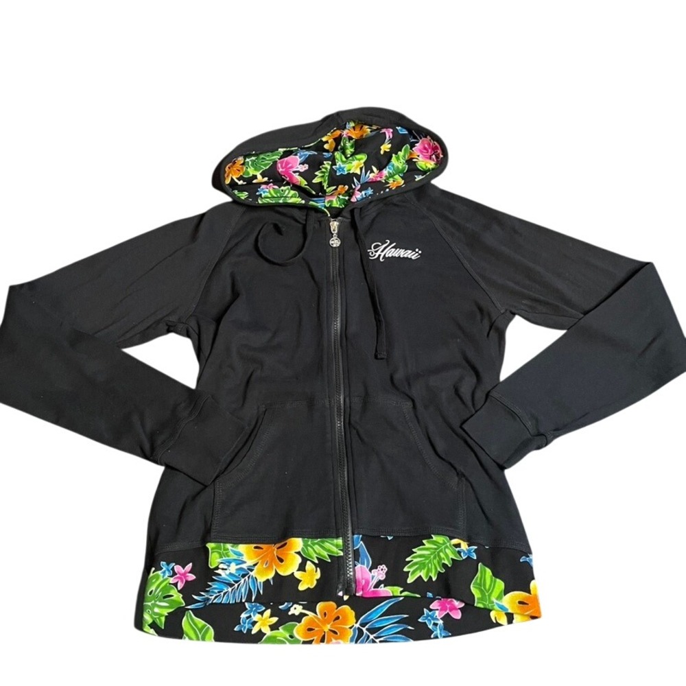 Kids Hawaii Floral Zip Up Hoodie Sweatshirt‎ Black Size XL
